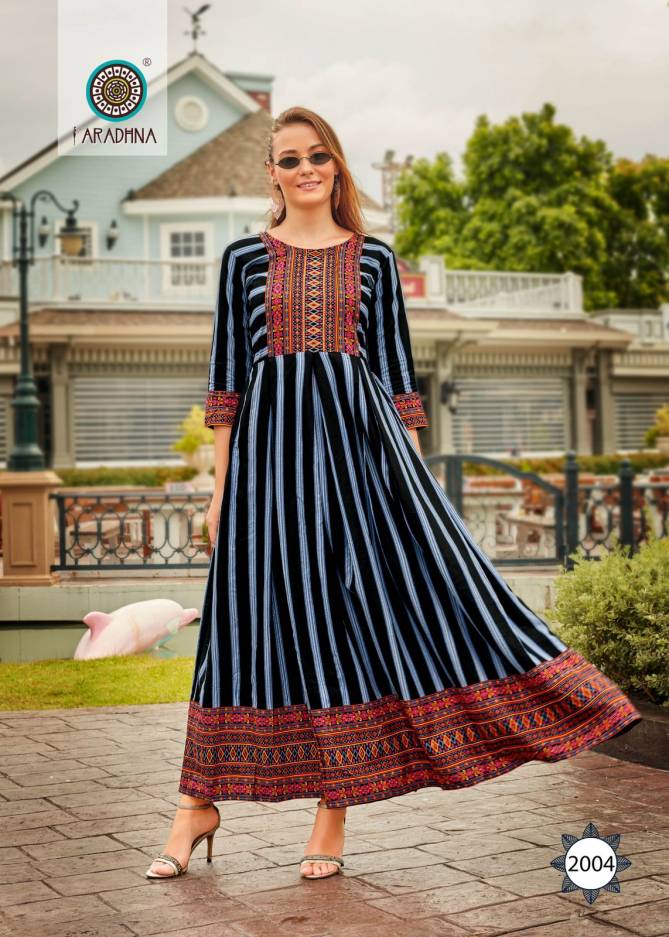 Aradhna Fashion Stripy 2 Cotton Wholesale Anarkali Kurti Collection